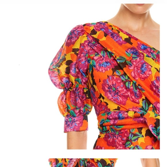 NWT Print Hit Dress Asym metrical Collar Puff Half - Picture 5 of 7